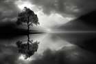 Tree reflection in lake. (AI Generated) Art Print